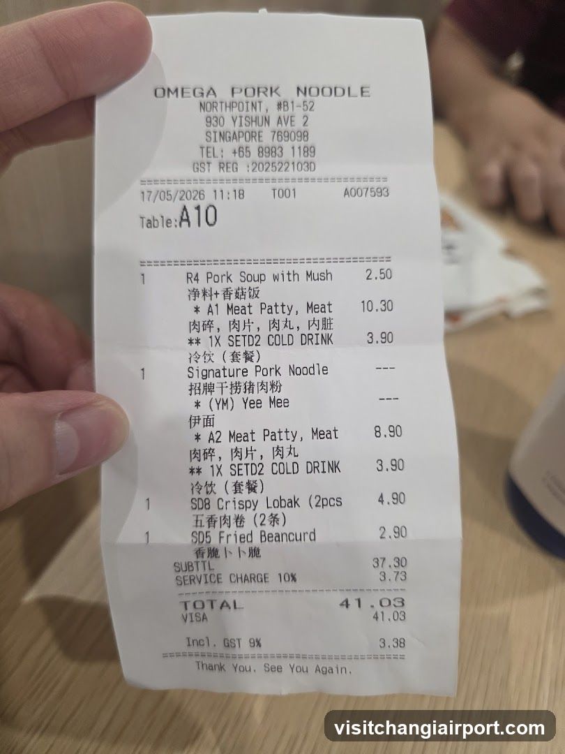 Receipt from Omega Pork Noodle