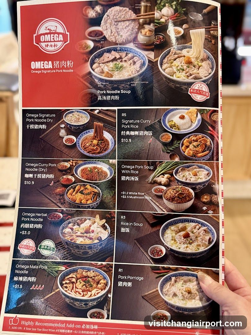 Omega Pork Noodle Menu
