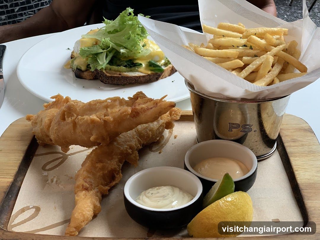 Fried Fish and Chips with Eggs Benedict