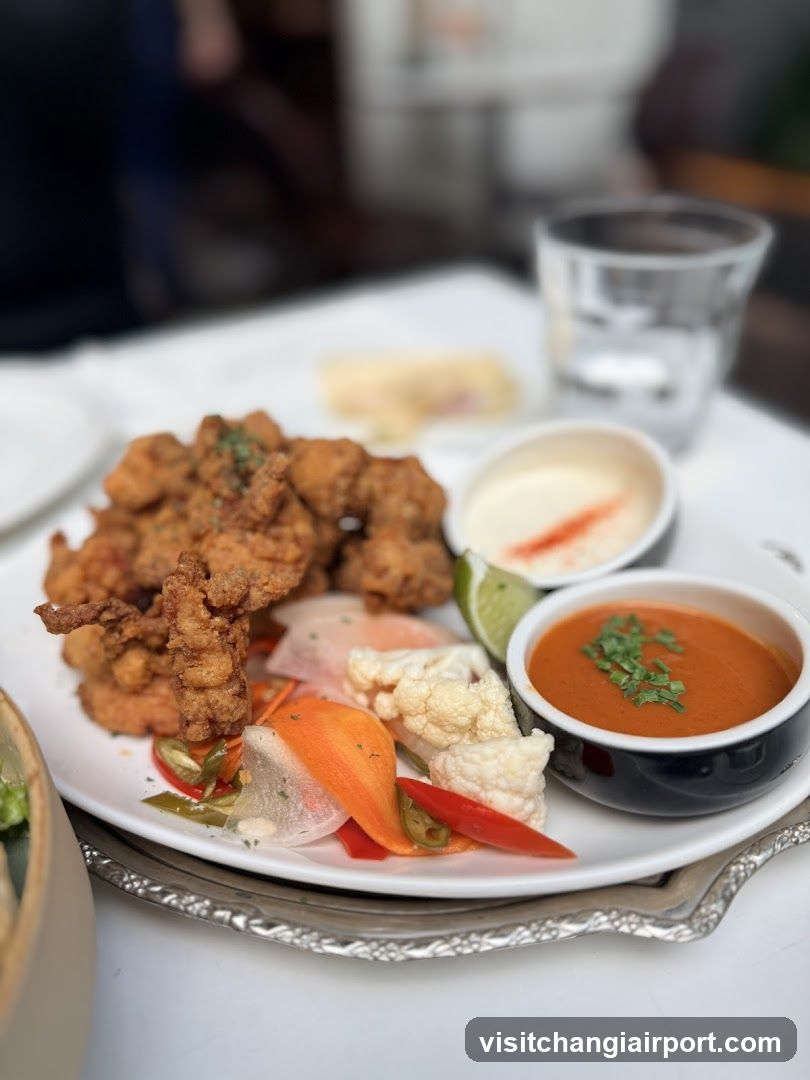 Fried Food Platter with Dips and Garnishes
