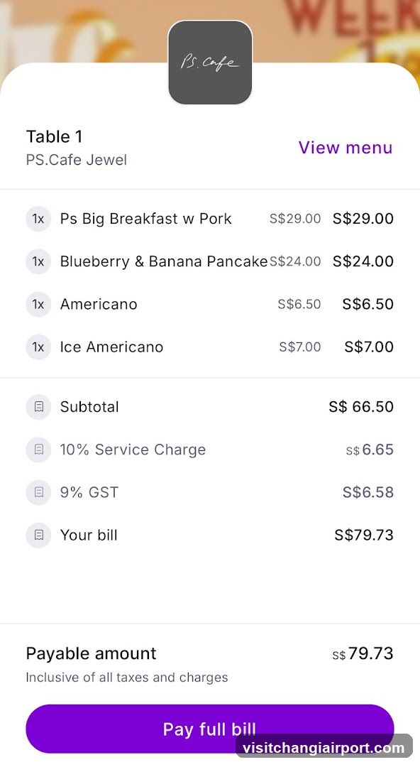 PS Cafe Jewel Receipt