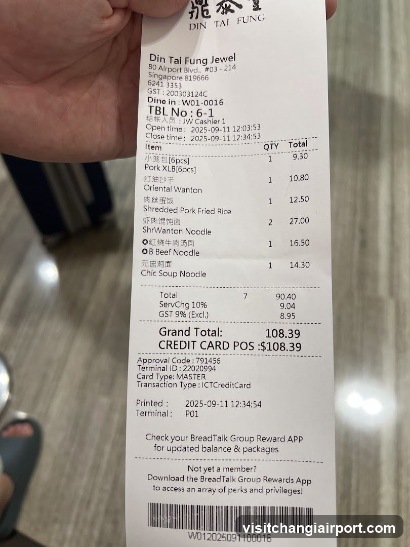 Receipt from Din Tai Fung Jewel