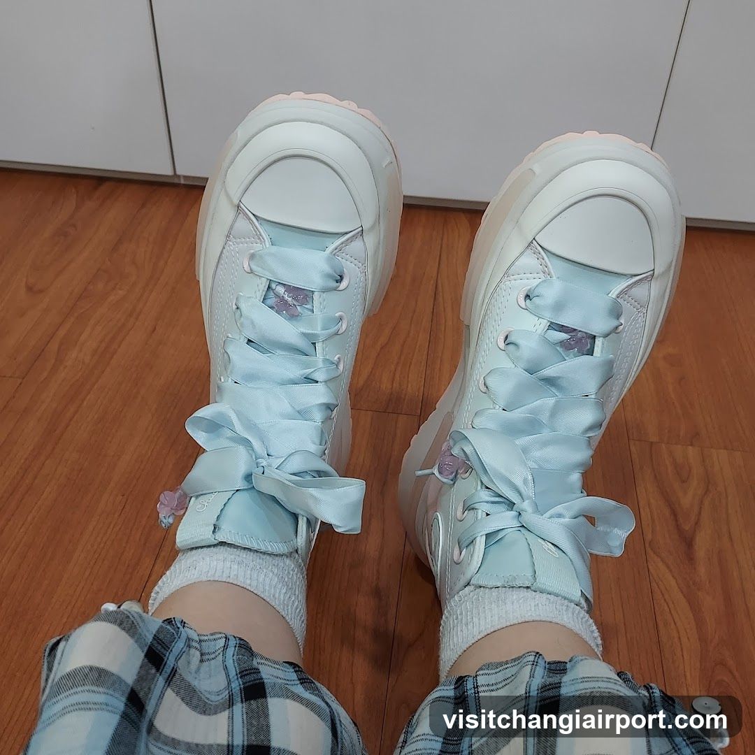 Light Blue Platform Sneakers with Ribbons