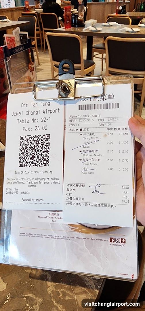 Din Tai Fung Receipt and Menu Display