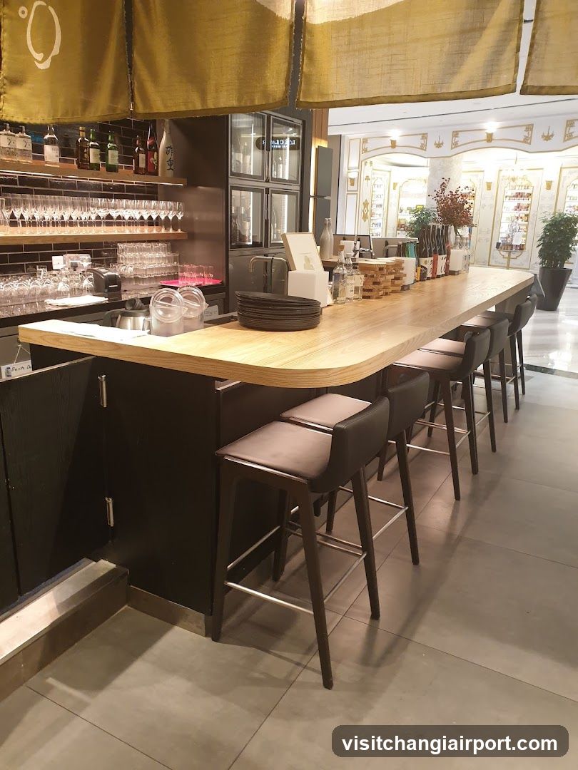 Bar Interior with Wooden Counter and Stools