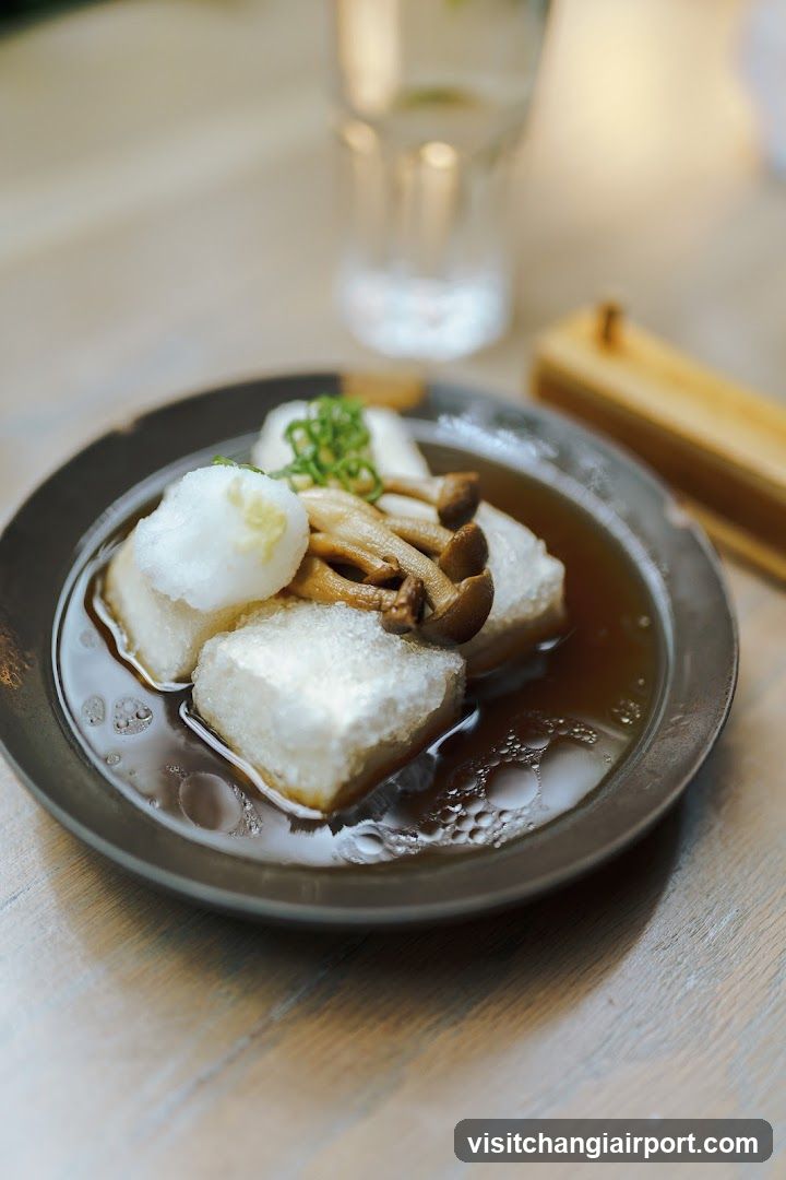 Dish with Tofu and Mushrooms in Broth