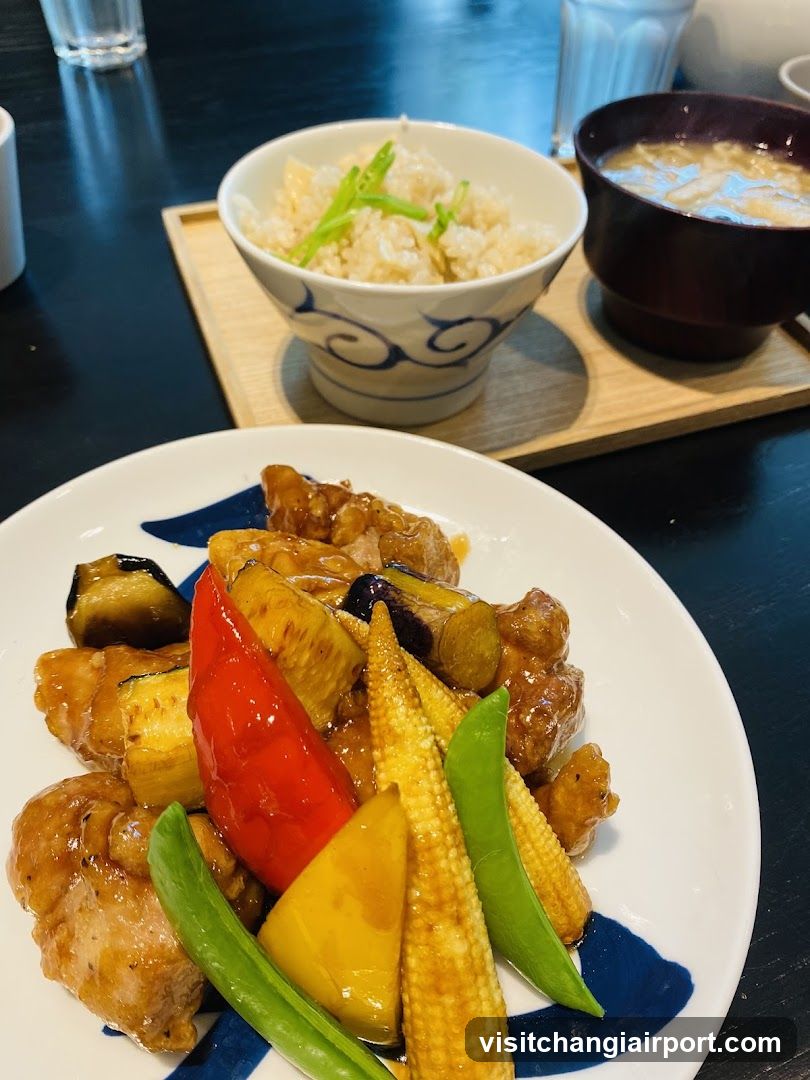 Japanese-style meal with rice and soup