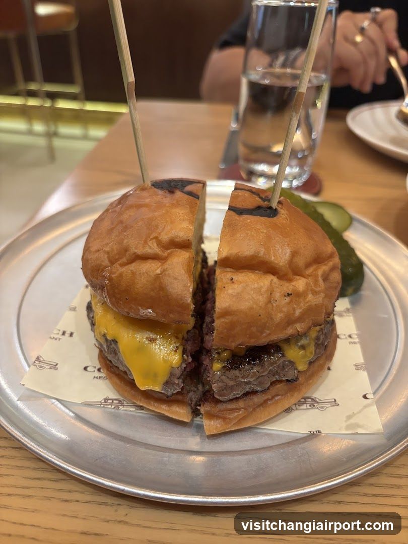 Cheeseburger on a metal tray