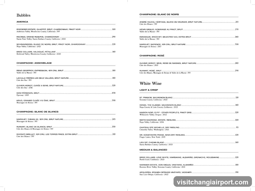 Bubbles Wine List