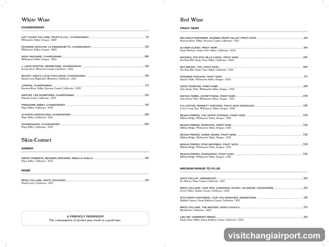 White Wine & Red Wine List