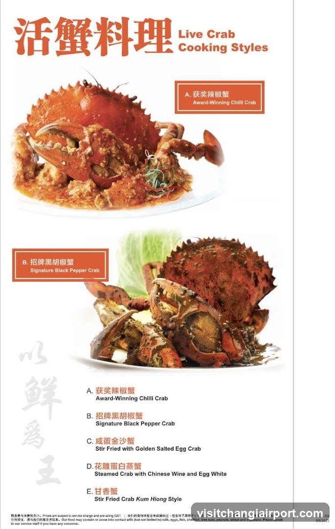 Live Crab Cooking Styles Menu