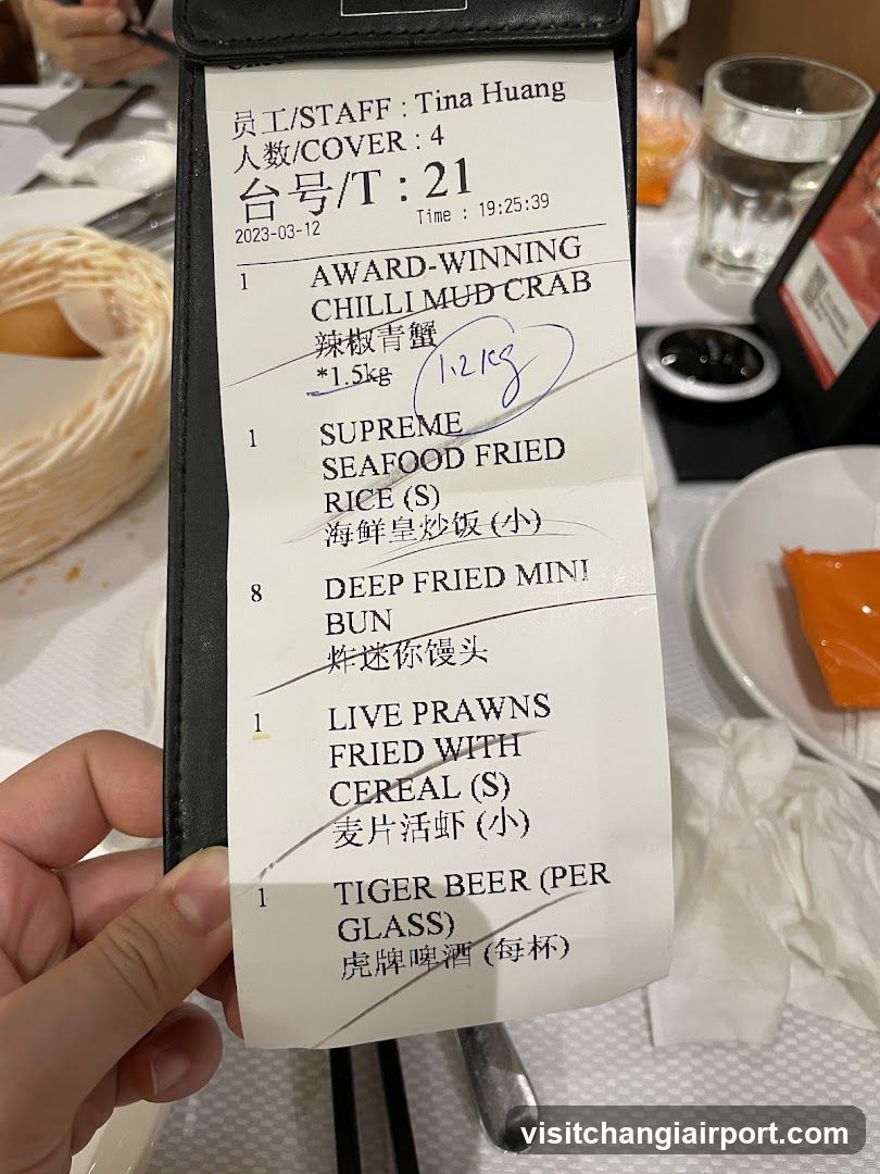 Receipt held at dining table