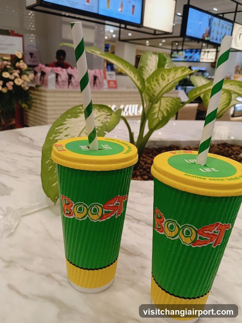 Boost Juice Cups in Mall Interior