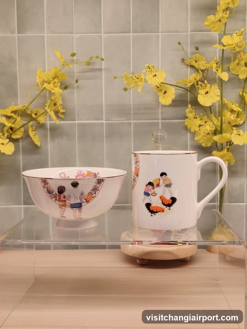 Decorative Ceramic Set with Yellow Orchids