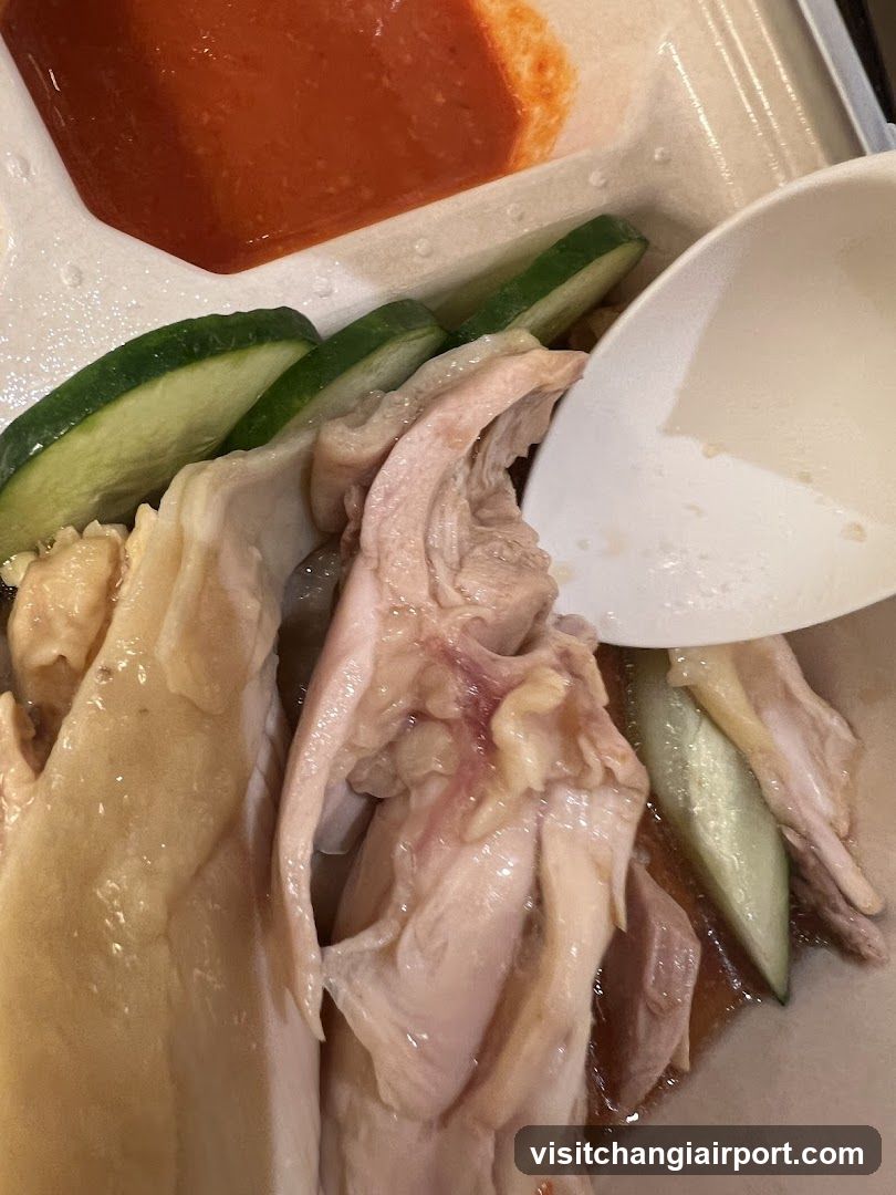 Hainanese Chicken Rice with Cucumber and Chili Sauce