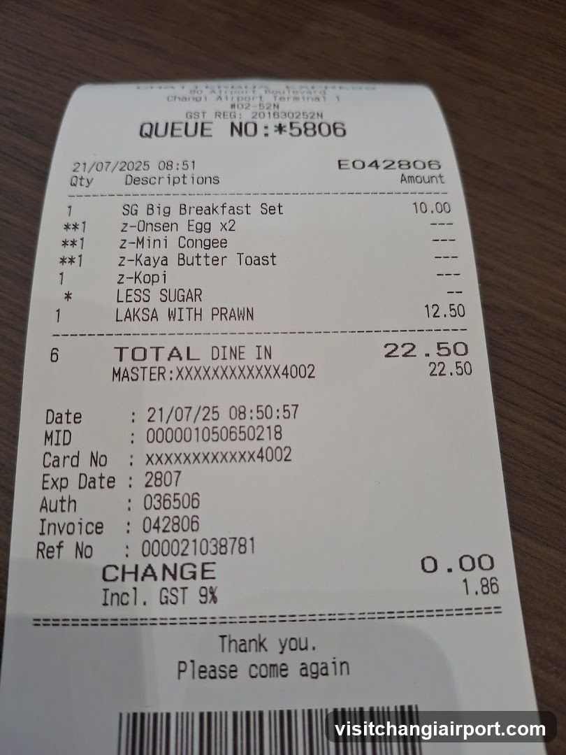Receipt from Changi Airport Terminal 1