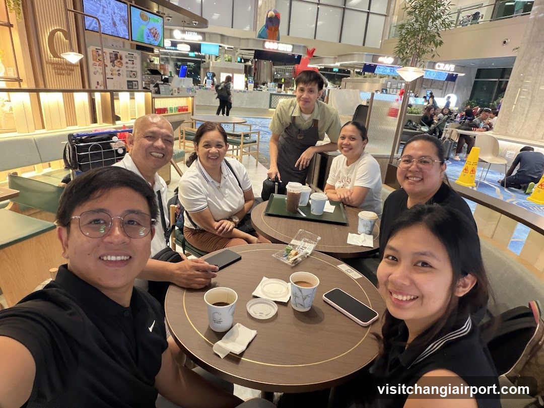 Group photo in mall food court