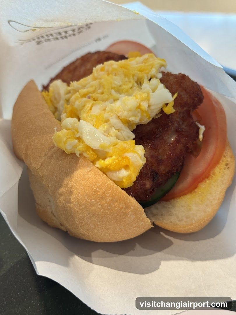 Breakfast Sandwich with Fried Egg and Meat Patty