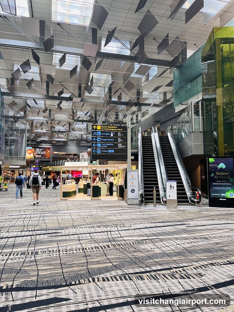 Airport Interior with Shops and Escalators
