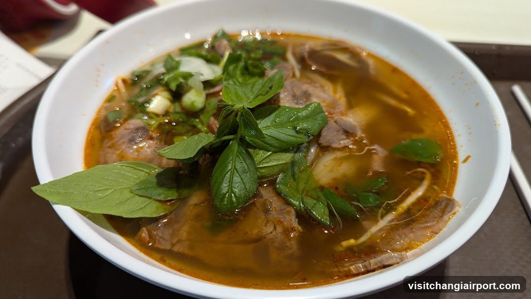 Basil-infused beef noodle soup