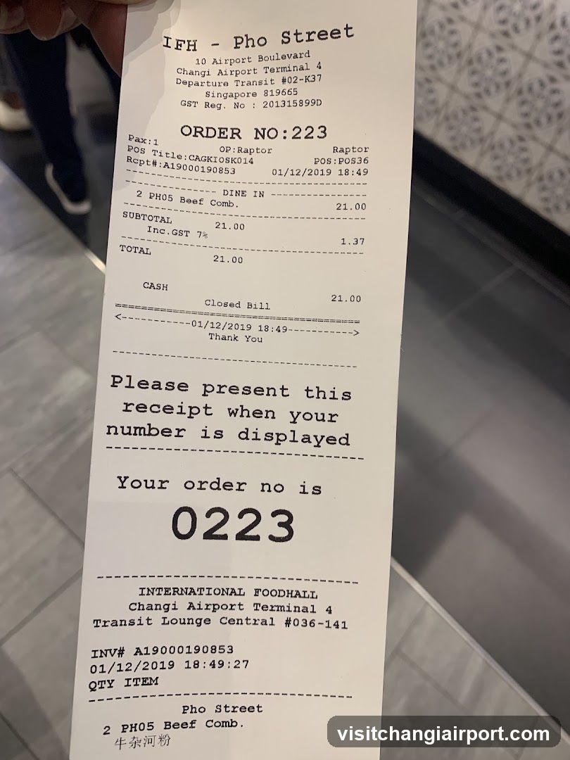 Receipt from Changi Airport Foodhall