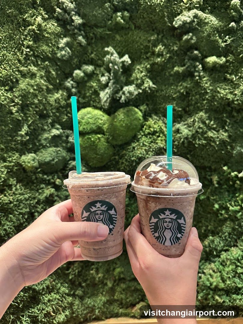 Starbucks Drinks with Green Wall Background