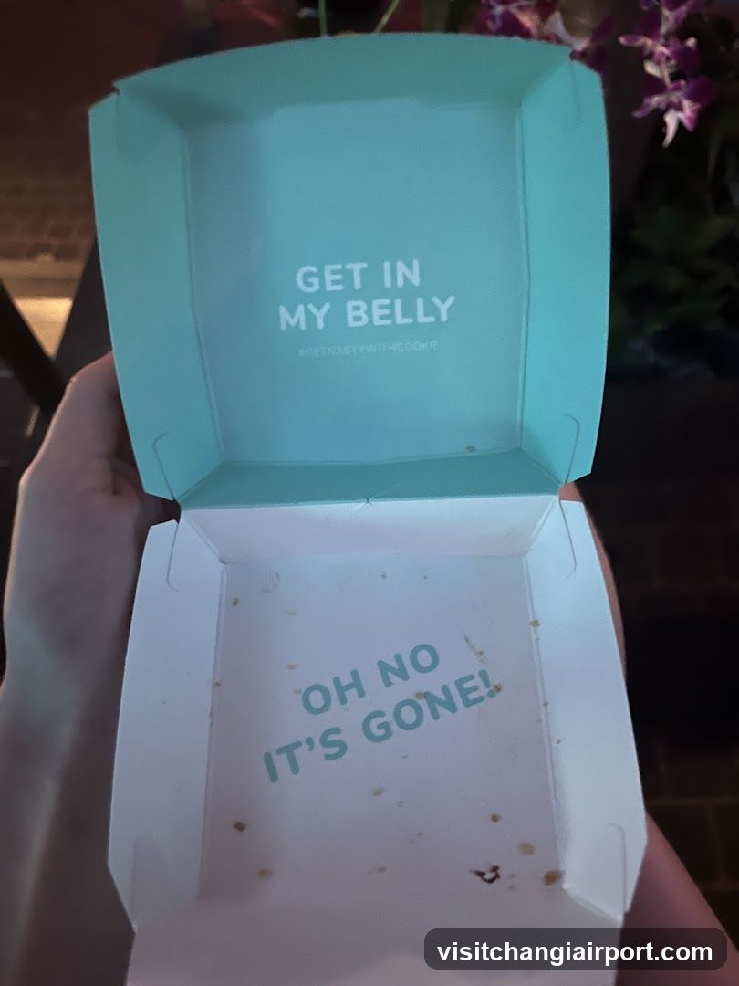 Empty food container with humorous text