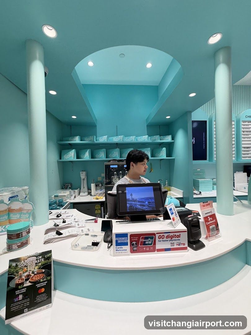 Teal-themed cafe interior