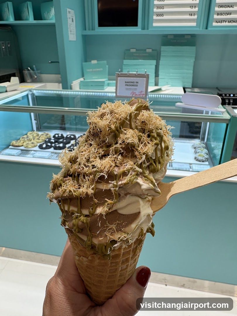 Ice cream cone with toppings