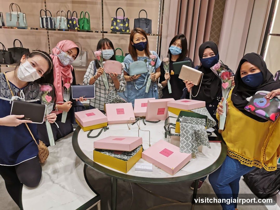 Group of women with handbags and boxes in a store