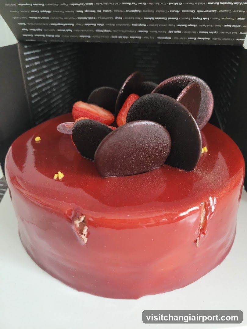Red Glazed Cake with Dark Chocolate and Strawberry Topping
