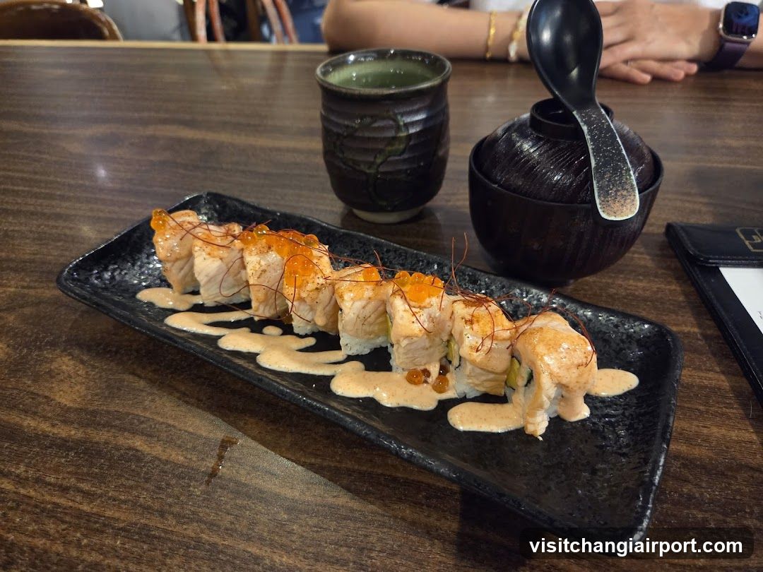 Sushi Roll with Sauce and Matcha