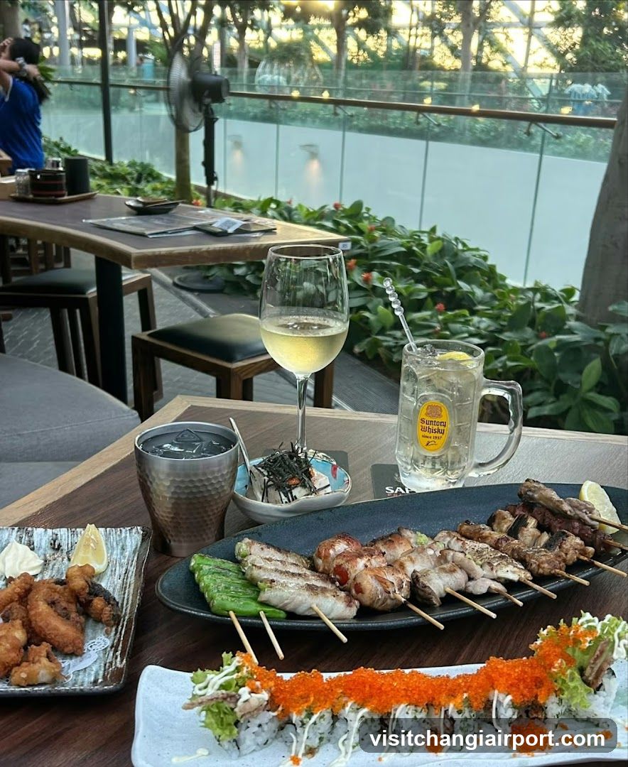 Yakitori and Sushi Platter at Outdoor Restaurant