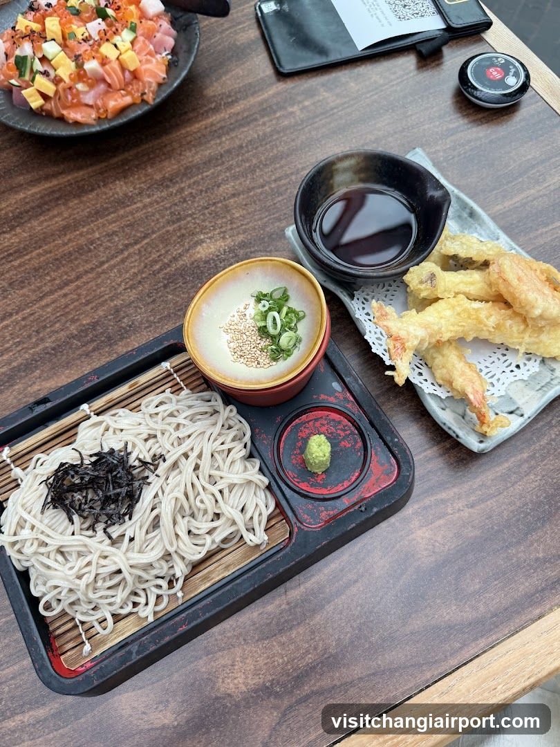 Soba Noodles with Tempura and Sashimi