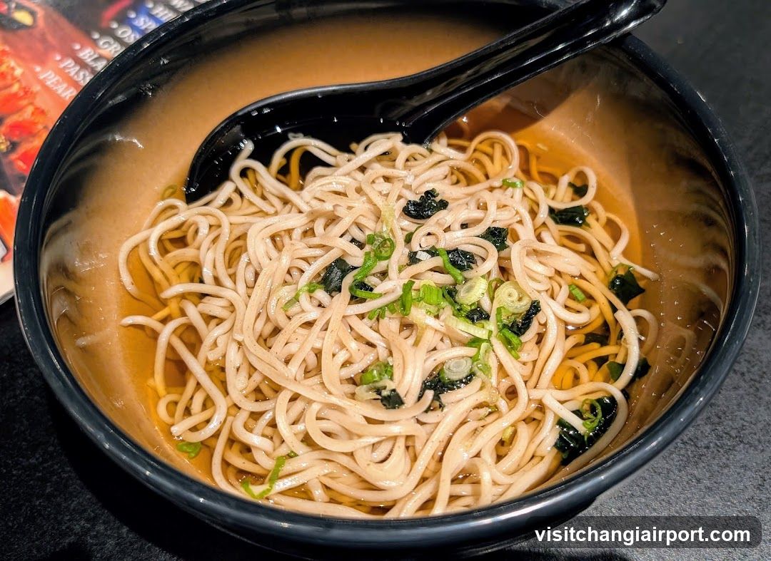 Bowl of Noodles with Broth and Garnish