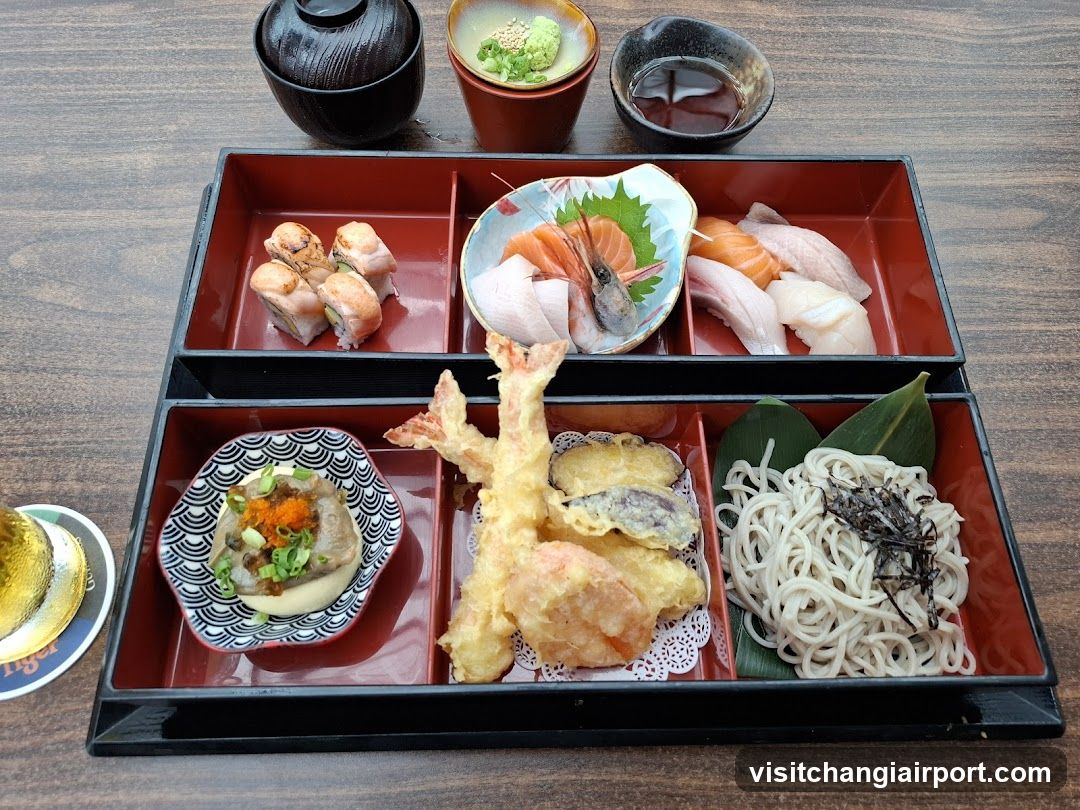 Japanese Bento Box with Sashimi and Tempura