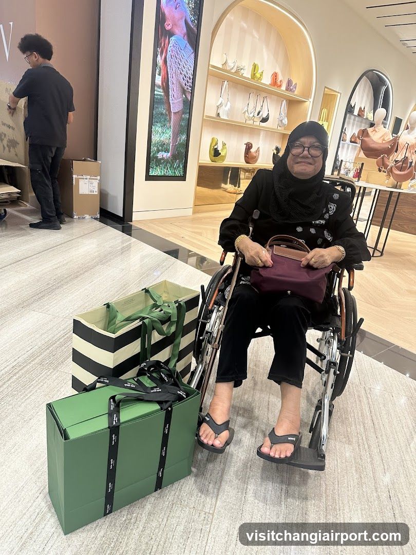 Woman in Wheelchair with Shopping Bags