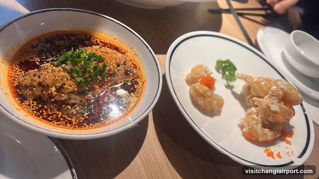 Spicy Noodle Dish and Shrimp Appetizer