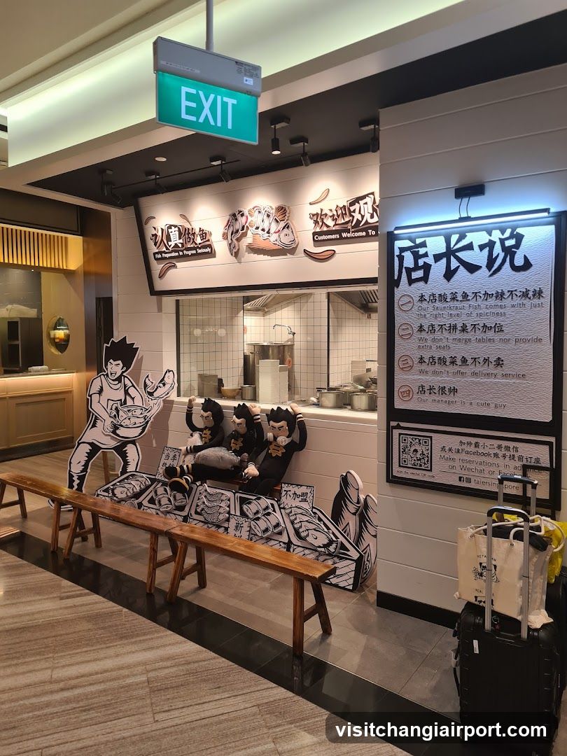Restaurant Interior with Decorative Monkeys and Signage