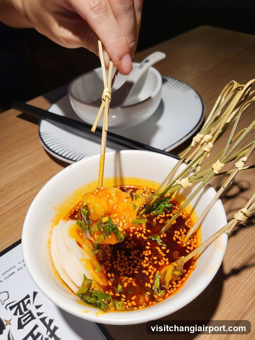Spicy Noodle Dish with Skewers