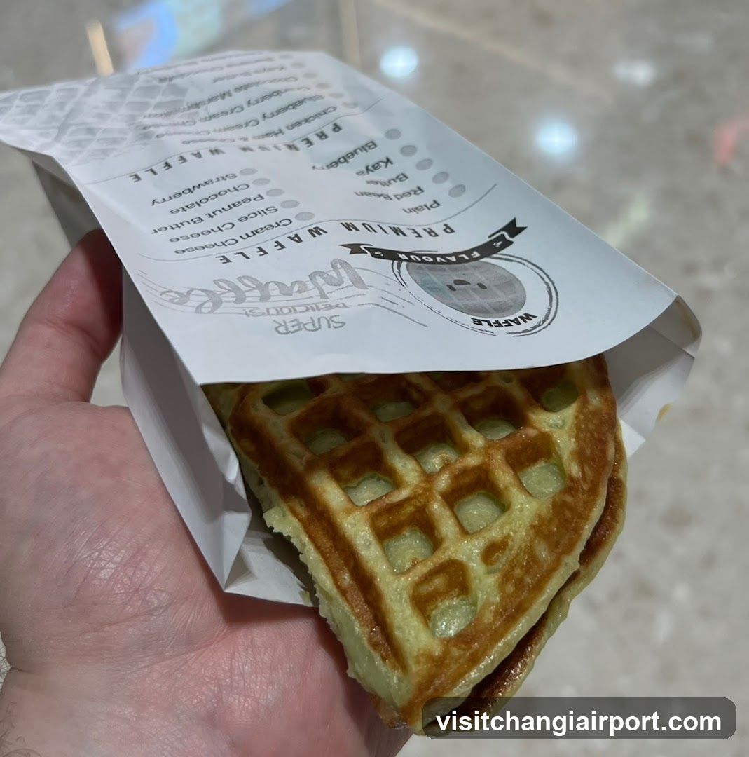 Hand holding waffle in paper bag