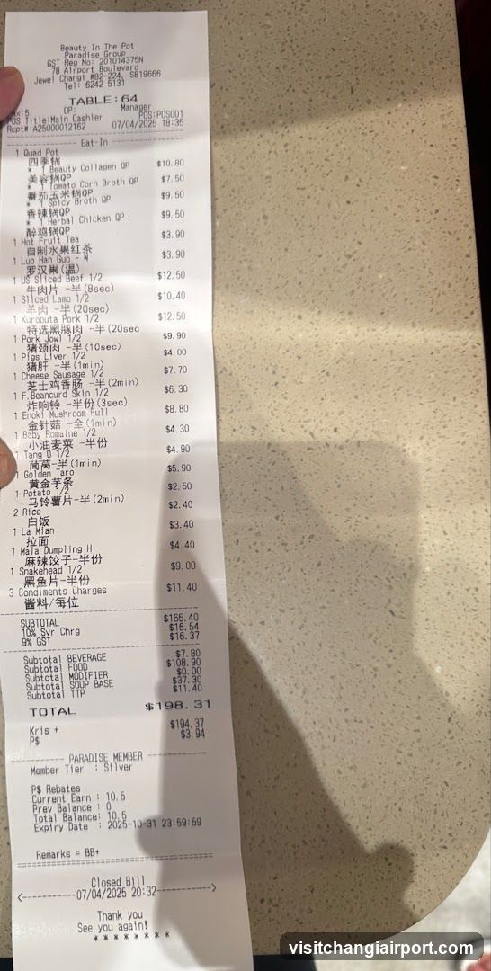Receipt from Paradise Garden