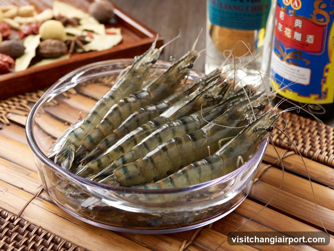 Fresh Shrimp with Spices and Liquor Bottles