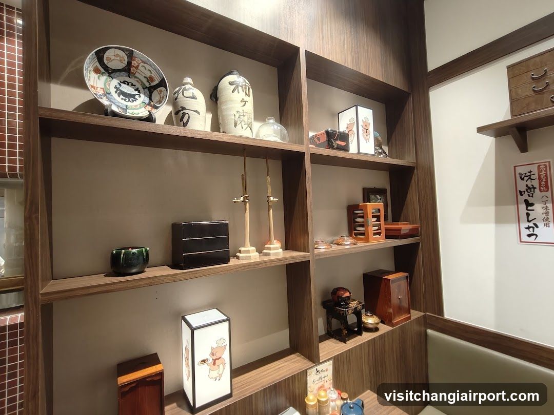 Interior Display Shelf with Japanese Ceramics and Decorative Items