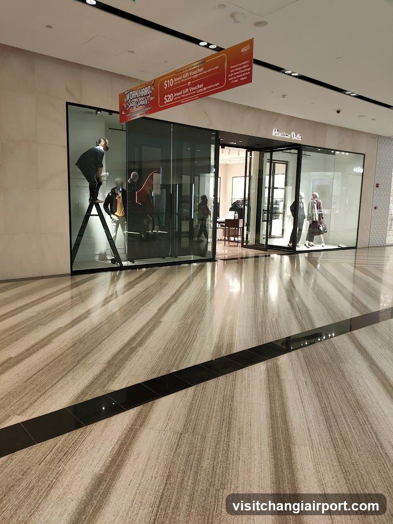 Storefront with workers on ladder