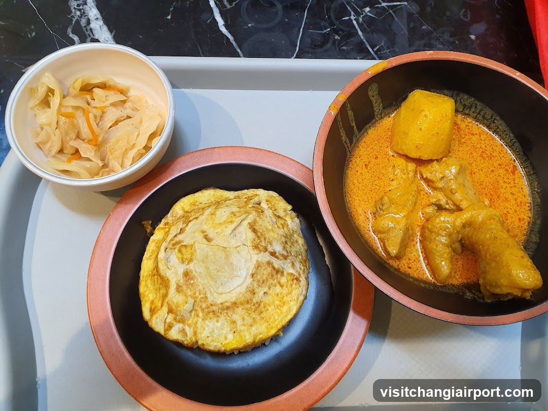 Meal Tray with Curry, Omelette and Pickled Vegetables
