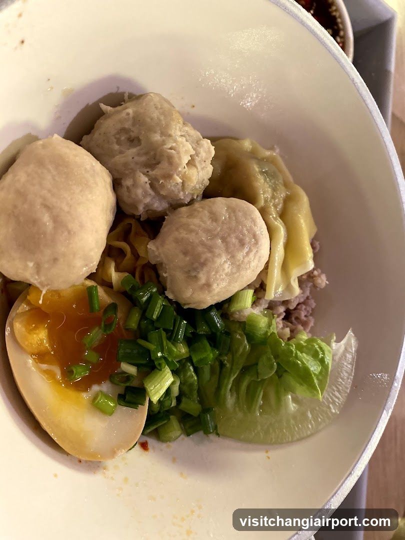 Bowl of Noodles with Meatballs and Egg