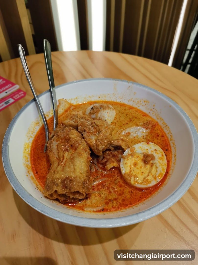 Bowl of Curry Laksa with Egg and Fried Dough