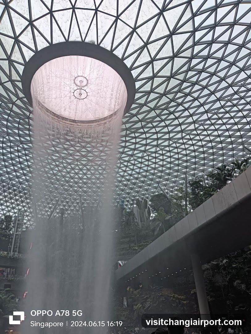 Indoor Waterfall and Glass Dome Interior