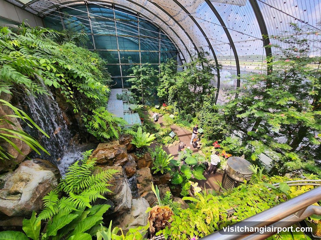 Indoor Garden with Waterfall and Visitors